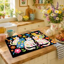 1pc Cat Pattern Printed Diatom Mud Kitchen Drain Mat, Absorbent Dish Drying Mat, Coffee Machine Mat, Dishwashing Mat, Sink Mat, Kitchen Countertop Protector, Suitable For Cups, Plates, Tableware And Kitchen Decor - Multicolor - View 3