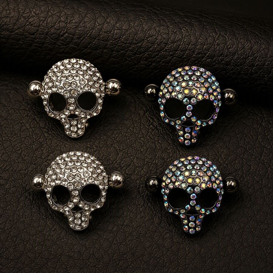 2pcs Stainless Steel Skull Nipple Rings, Women's Unique Body Piercing Jewelry, Suitable For Daily Wear - Skull Nipple Piercing - View 1