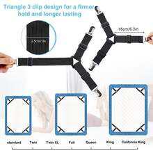 4pcs Adjustable Elastic Bed Sheet Straps, Bed Sheet Fasteners, Bed Sheet Curtain Sofa Cushion Triangular Metal Clips, Adjustable Bed Sheet Fasteners - Non-Slip, Easy To Clean Nylon Fasteners For Securing Bedding And Sofa Cushions, Black - Multicolor - View 1