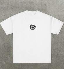 Casual, Soft T-Shirt With A Fun Barbecue Lip Pattern And Heat Transfer Print. - 白色2 - 查看 7