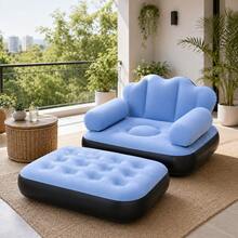 100*90*88cm (Inflated Size) Inflatable Lounge Chair With Ottoman, Multi‑Function Foldable Air Sofa Bed, Ergonomic Blow‑Up Recliner, Portable For Indoor Outdoor Camping Home Use, Random Color - Multicolor - View 6