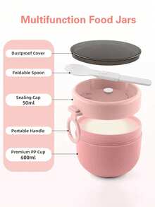 1 Oatmeal Breakfast Cup/Yogurt Cup/Salad Cup/Bento Box. A Sealed Oatmeal Container, Portable Breakfast Container, Reusable, Suitable For Fruits, Pudding, Yogurt, Salad, Cereal, Milk, Soup, Etc. A Household Kitchen Utensil. - Multicolor - View 3