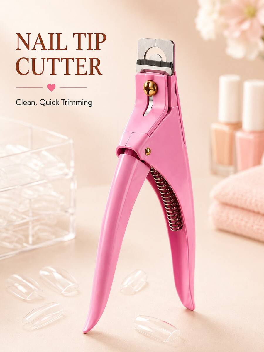Nail Tip Cutter, Stainless Steel U-Shaped Acrylic Nail Clipper For False Nails, French Nail Art, DIY Manicure And Nail Extension Trimming, Pink Or Black - Pink - View 1