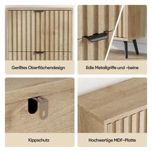 60cm Wide Shoe Cabinet With Natural Wood Finish – Freestanding Mid-Century Modern Style Shoe Storage Unit With Two Drop-Down Compartments And Grooved Surface; Suitable For Entrances And Hallways - 自然 - 查看 3