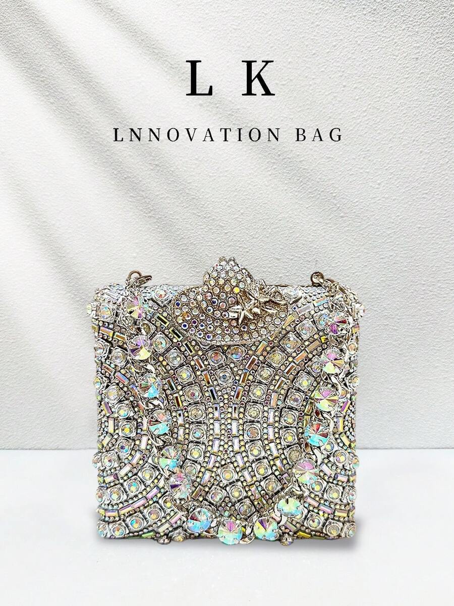 1pc Luxury Rhinestone Glitter Women's Handbag, Mini Crystal Box Handbag, Elegant Evening Diamond Chain Crossbody Bag, Rebel Hat Pattern Party Bag, Perfect For Gatherings, Weddings, Balls, Dinner/Banquet