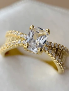 rundraw Luxury Exquisite Minimalist Gold Ring Set, Inlaid With Cubic Zirconia, Suitable For Daily Wear, Wedding, Engagement, Anniversary Gift - Multicolor - View 2