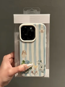 1pc White Striped Hydrangea Flower Personalized Minimalist Full Coverage TPU Anti-Fall Phone Case Compatible With Apple 18 17 16 15 14 13 12 11 Pro Max Air And Series - Multicolor - View 4
