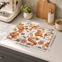1pc Pumpkin Pattern Diatomaceous Earth Kitchen Drain Mat, Absorbent Dish Drying Mat, Coffee Machine Mat, Dishwashing Mat, Sink Mat, Kitchen Countertop Protector, Suitable For Cups, Plates, Tableware And Kitchen Decor - Multicolor - View 13