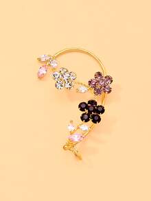 outingfit 1pc Women's Colorful Flower No-Piercing Ear Clip, Gold Leaf 3D Ear Cuff Earrings, Suitable For Wedding, Cocktail Party, Evening Banquet And Party Wear - Flower Earrings - View 9