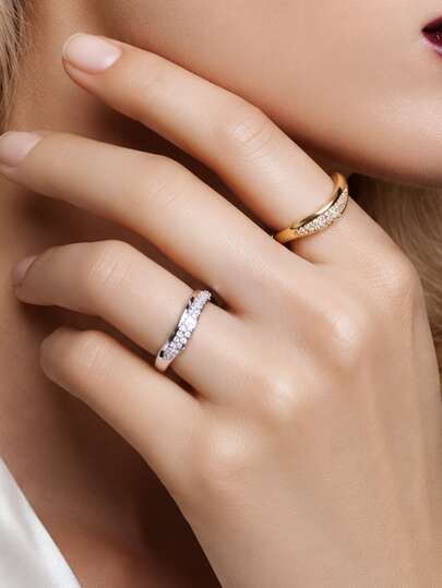 Luxury Fashion 925 Sterling Silver Wave Zirconia Ring, Women's Daily Wear
