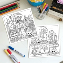Halloween Night Zombie Graveyard Coloring Book, Large Print Simple Line Art Spooky Cemetery Undead Themed Stress Relief Relaxing Coloring Pages, Ideal Halloween Birthday Gift For Adults Teens - Halloween Night - View 9