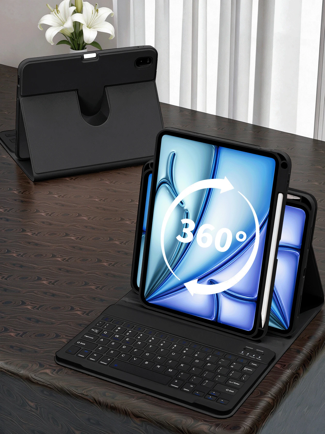 Keyboard Protective Case For Samsung Galaxy Tab, 360° Rotating Detachable Wireless Bluetooth Keyboard (150mAh) And Pen Slot, Supports Vertical/Horizontal Mode - View 1