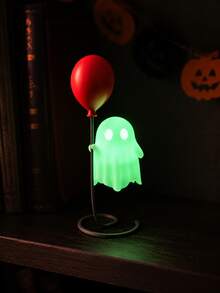 1pc Cute Green Glowing Ghost With Red Balloon Desktop Ornament, Fantasy Halloween Character Design, Wavy Edge, Oval Eyes And Spiral Base, Glowing Decorative Accessory, Suitable For Party, Fireplace Mantel, Desk, Bookshelf, Home And Halloween Night Decor - Multiple Styles - View 4