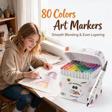 Chen Rui Professional Dual-Tip Art Markers Brush Tip + Fine Tip 48/60/80 Colors Adult Coloring Marker Set Suitable For Artists, Beginners Painting Illustration Sketching Coloring - Sets - View 5