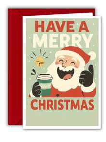 1Set Funny Santa Christmas Card With Envelope - Humorous Vintage Holiday Note For Coffee Lovers, Friends, Coworkers, And Family. Cute Xmas Postcard To Spread Holiday Cheer And Laughter - Sets - View 10