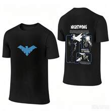 Nightwing Premium Cotton T-Shirt,Grayson Graphic Shirt, Robin Comic T-Shirt, Soft Breathable Fabric, Loose Fit T-Shirt - Rauw Alejandro Style - Black - View 1