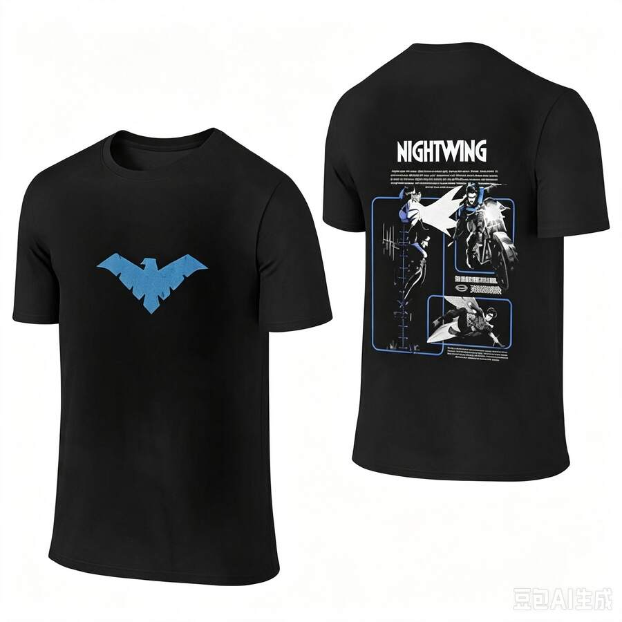 Nightwing Premium Cotton T-Shirt,Grayson Graphic Shirt, Robin Comic T-Shirt, Soft Breathable Fabric, Loose Fit T-Shirt - Rauw Alejandro Style - Black - View 1