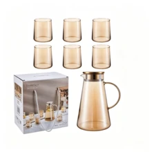 7 Pcs Glass Water Pitcher Set, Pitcher With Filter Lid Comes With 6 Glass Cups, Heat‑Resistant Amber Glass Teapot, Suitable For Serving Cold Water, Fruit Juice And Floral Tea On Dining Tables In Home Living Rooms - Multicolor - View 6