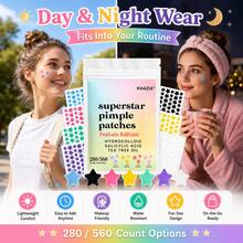 280/560 Pcs Optional KHAZIX Colorful Star Hydrocolloid Skin Shield Patches, 7Vibrant Colors Gentle Non-Irritating Skin Isolation Stickers, Makeup Friendly Day & Night Use External Dirt Blocking Patches - Star - View 5