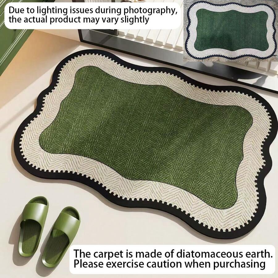 1pc Asymmetric Shape Green White Black Trim Bath Mat, Bathroom Rug, Door Mat, Small Carpet, Washable Carpet, Home Decor, Area Rug, Outdoor Mat, Bedroom Rug - Multicolor - View 1