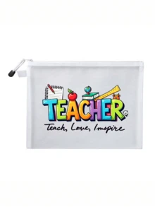 網格拉鍊收納袋，印有「Teach Love Inspire」字母圖案，教師收納袋，大容量便攜多功能收納盒，鉛筆盒與化妝品收納盒，教師感謝禮物，教育工作者感謝禮物，學校辦公旅行假期生日禮物 - 彩色 - 查看 13