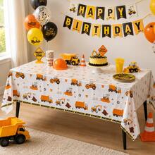 Construction Vehicle Theme Birthday Party Tablecloth 137*183cm Excavator Truck Bulldozer Pattern Birthday Table Decor Construction Vehicle Party Supplies - View 1