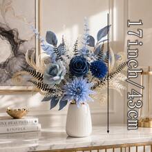 1 Set Sky Navy Blue Rose & Dahlia Bouquet With Metallic Gold Curly Leaf ...