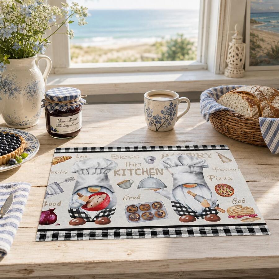 1pc/4pcs/6pcs, Pattern Printed Linen Placemats, Rectangular Table Mats, Washable, Easy To Clean, Plate Mats, Bowl Mats, Western Style Placemats, Suitable For Kitchen, Dining Room, Family Gatherings, Coffee Table And Daily Table Decor - Multicolor - View 1