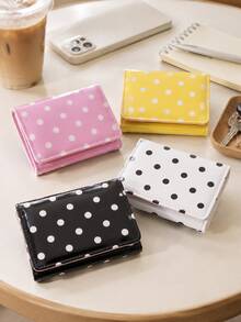 Polka Dot Mini Wallet, Korean Style Minimalist Niche Brand Multi-Function Tri-Fold Wallet, Super Cute Short Women's Wallet, Polka Dot Mini Tri-Fold INS Style Campus Style Wallet Card Holder, Lightweight Portable Multi-Slot PU Wallet, Gift For Her - Multicolor - View 3