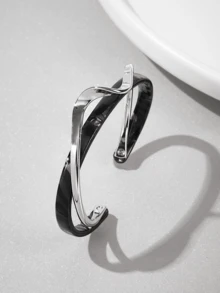 1pc Water Wave Stacked Bay Pattern Open Fashion Bracelet, Simple And Gentle, Suitable For Daily Commuting, Light Date, Afternoon Tea Party - White - View 14