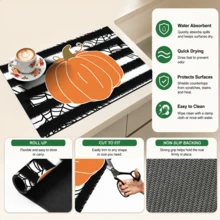 1pc Pumpkin Pattern Diatomaceous Earth Kitchen Drain Mat, Absorbent Dish Drying Mat, Coffee Machine Mat, Dishwashing Mat, Sink Mat, Kitchen Countertop Protector, Suitable For Cups, Plates, Tableware And Kitchen Decor - Multicolor - View 11