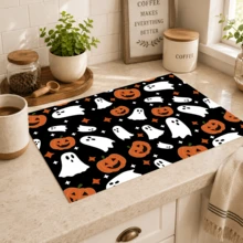 1pc Ghost Pattern Printed Diatomaceous Earth Kitchen Drain Mat, Halloween, Can Be Used As Halloween Gift, Halloween Decoration, Absorbent Dish Drying Mat, Coffee Machine Mat, Dishwashing Mat, Sink Mat, Kitchen Countertop Protection Mat, Suitable For Cups, Plates, Tableware And Kitchen Decoration - Multicolor - View 7