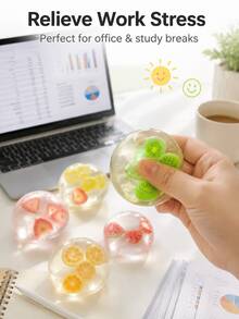 1pc Fruit Jelly Squishy Ball, Stress Relief Squeeze Fingertip Toy, Contains Realistic Fruit Slice Transparent Squishy, Desktop Decor, Study Break Stress Relief, Gift For Students And Office Workers, High Elasticity TPR Jelly Texture Anxiety Relief Sensory Toy - Multicolor - View 2