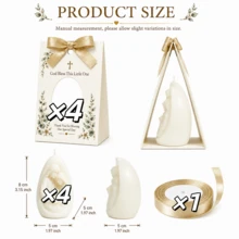 8 Sets Holy Family Candle Favors With Cards And Gold Ribbons, Religious Baptism, Christening, First Communion Party Favors, Baby Baptism, Church Ceremony Guest Gifts - White - View 11