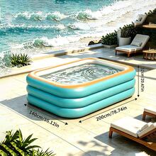 1pc Giant Thick Durable PVC Inflatable Swimming Pool For Adults, 3 Or 4 Layers Optional, Extra Large Foldable Portable Easy Setup Water Play Pool, Suitable For Summer Home Garden, Water Park, Backyard, Outdoor Leisure Use, Blue And Orange - Inflatable Swimming Pool - View 14