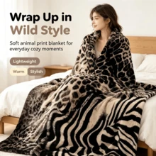 African Leopard & Zebra Print Patchwork Animal Fur Flannel Blanket, Wild Vintage Throw Blanket For Sofa, Bedroom Decor And Leisure - Multicolor - View 1