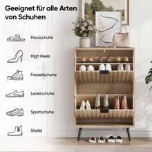 60cm Wide Shoe Cabinet With Natural Wood Finish – Freestanding Mid-Century Modern Style Shoe Storage Unit With Two Drop-Down Compartments And Grooved Surface; Suitable For Entrances And Hallways - 自然 - 查看 2