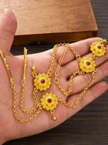 1件金色优雅奢华红色水晶花朵头链，经典简约女士头饰，适合中东日常佩戴、非洲阿拉伯派对、节日、生日、婚礼等场合，优雅饰品，夏季发饰，假日 - 金黃色 - 查看 1