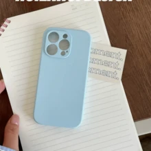 Minimalist Fashion Solid Color Liquid Silicone Phone Case For IPhone18 15 14 13 12 11, Velvet Lining Anti-Drop Phone Case Compatible With Iphone 17e 16e 16 Pro Max 17 Pro Max Air - Sky Blue - View 4
