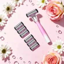 High-Quality Gradient Color Women's Manual Shaving Set With 6/12/18/24 Replacement 6-Layer Stainless Steel Razor Blades, Washable Razor For Intimate Areas, Underarm Hair, Leg Hair, Shaving Tool, Body Grooming Razor, Men's Shaving Razor, Beard Razor, Daily Hair Trimming, Premium Travel Choice - 1 Gradient Blue Handle + 6 Replacement Blades - View 14