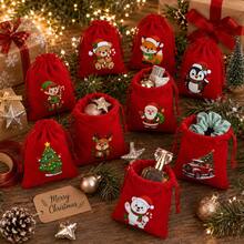 12 Packs Christmas Drawstring Gift Bags, Small Red Holiday Gift Bags With 12 AssortedChristmas Designs, 3.94 X 4.72 Inch Mini Gift Pouches For Stocking Stuffers, Party Favors &Holiday Gift Packaging - Red - View 4