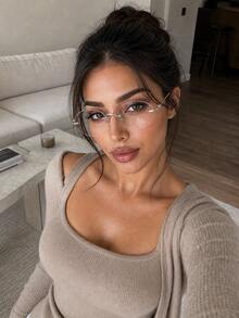 1pc Frameless Oval Women's Clear Lens Glasses, Vintage Style, Lightweight And Comfortable, Casual Versatile For Daily Wear - Silver - View 5