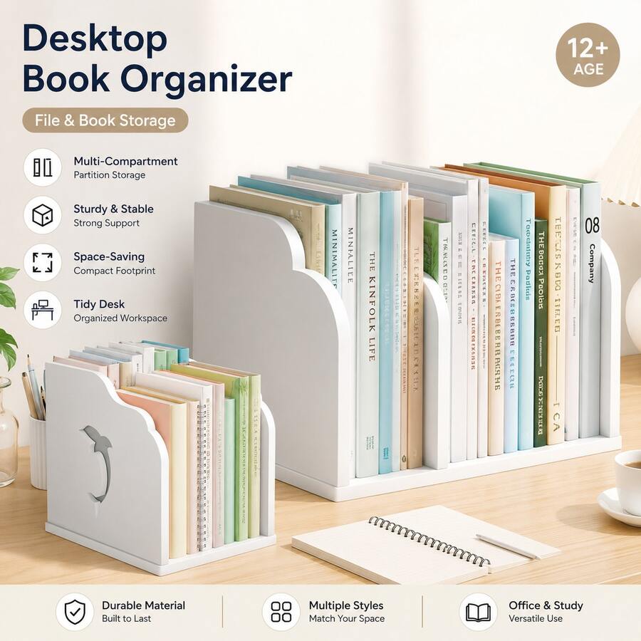 1pc Desktop Bookshelf Organizer, Multi-Functional Books, Stationery And Document Storage Rack, Minimalist Desktop Bookshelf, Suitable For Student Study Room, Office And Home - A - View 1