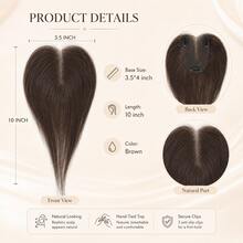 Women's Human Hair Top Piece Clip-In, S2 Dark Brown Natural Style, 3 Clips, Hair Piece Not Included, Suitable For Thinning Hair Top, Instantly Adds Volume - S2 - View 3