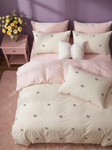 Joivida 3pcs Bowknot Duvet Cover Set, Soft Polyester Reversible Cream & Pink Bow Bedding Set With Zipper Closure & 2 Pillow Shams (No Insert) - Multicolor - View 6