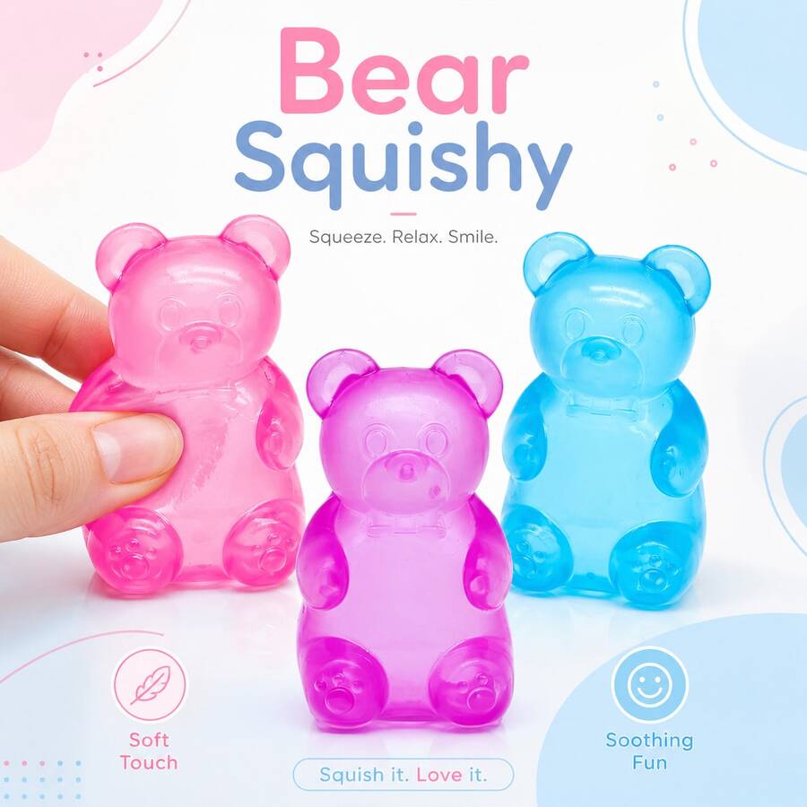 Tachimi 1pc Soft Gummy Bear Sensory Fidget Toy, Squishy Stress Relief Toy, Paper Cut Cat, Birthday Gift, Gift Bag Filler, Random Style And Color - Multicolor - View 1