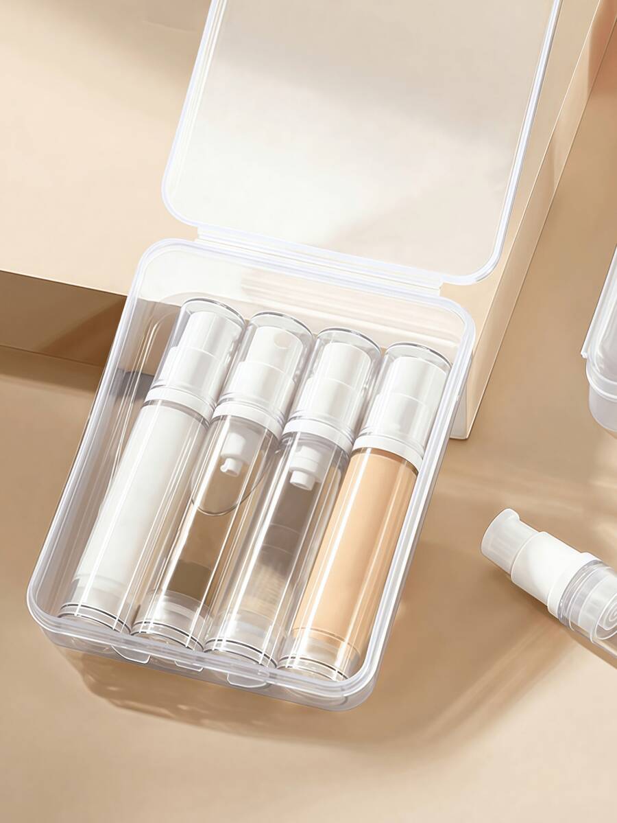 1/4/Set Of 5/10 Ml Mini Travel Transparent Cosmetic Press Pump Bottles, Cosmetic Dispensing Bottle Set Portable Travel Sorting Bottle With Storage Box
