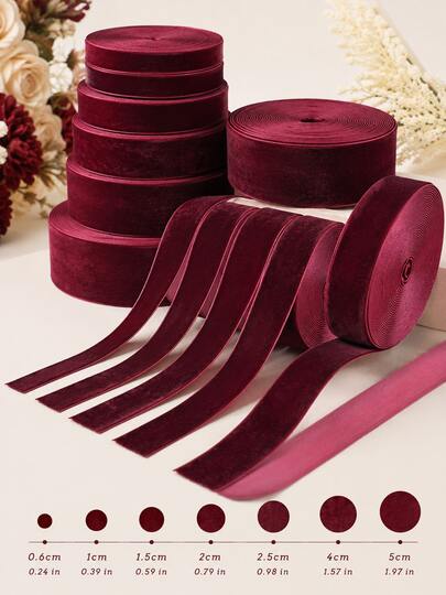 2 Yards Handmade Sewing Supplies Burgundy Wine Ribbon Roll, Width 0.6cm To 5cm. Suitable For DIY Hair Accessories, Gift Box Packaging, Clothing Sewing, Abaya Robe Decoration And Handmade Craft Projects