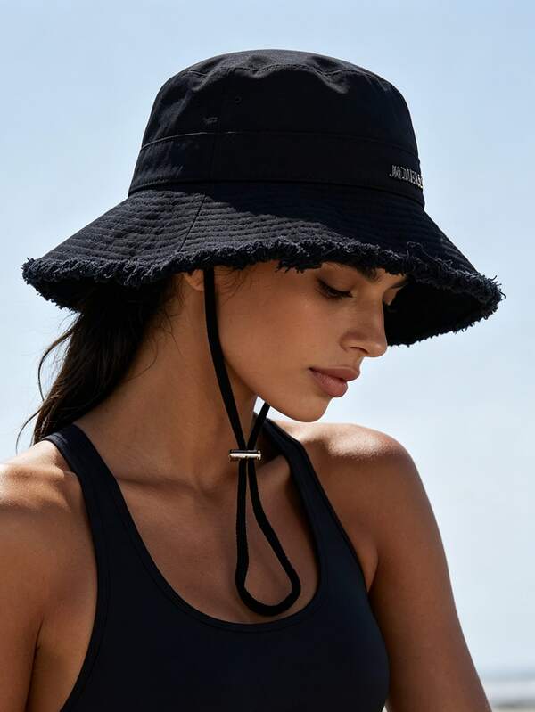 1pc Women's Summer Bucket Hat, Same Style As Xuan Ya, Washed Frayed Edge, Wide Brim Sun Hat, Simple Versatile Vacation Style UV Protection Hat