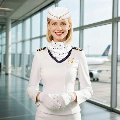 Halloween 4pcs Flight Attendant Costume Accessories Women's Aviation Attendant Set Flight Attendant Hat Pin Scarf Gloves Adult Dress-Up Outfit
